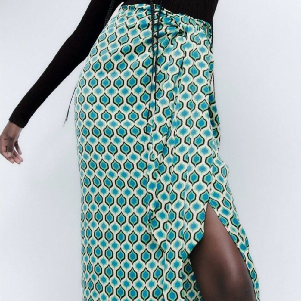 Zara Geometric Print Midi Skirt Green, Blue, Black and Yellow Print, Size S - Picture 6 of 7